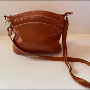 Brown faux leather purse with adjustable straps